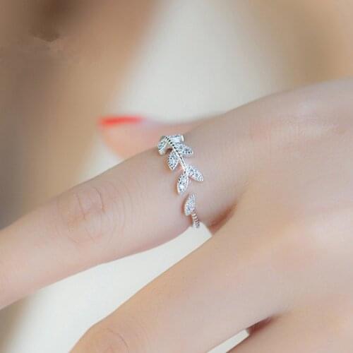 2018 New Fashion Adjustable Crystal Leaf Rings For Women Grils Jewelry Bridal Wedding Engagement Ring Bijoux jz074