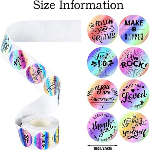50-500pcs Holographic Rainbow Reward Stickers Thank You Laser Sticker for Package Student Kids Classic Toy Encouragement Sticker
