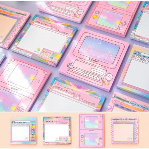 50 Sheets Cute Computer Game Memo Pad Self-adhesive Planner Stickers Kawaii Paper Sticky Notepad School Office Notebook Supplies