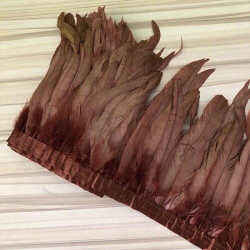 Asia Ra 10 Meter Dyed Brown Rooster Feathers Trim Fringe Clothing Sewing Decoration 25-30CM Soft Feather Ribbon Crafts Wholesale