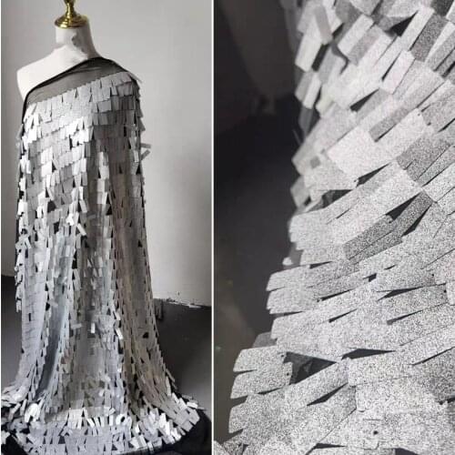 Sequined Gauze Fabric Embroidered Shiny Silver Square Sequins DIY Stage Clothes Props Decor Skirt Wedding Dress Designer Fabric