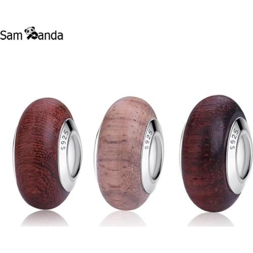 Authentic 925 Sterling Silver Classical Wooden Beads Murano Glass DIY Bead Charm Fit Original Bracelets Charms Jewelry