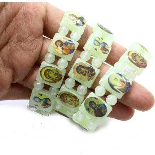 Rosary Jesus Bracelet Elastic Coloured Beads Catholic Bangle Picture Of Religious Saints Holy Gods Devotion Bracelet Noctilucenc