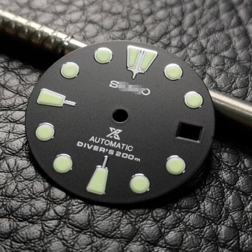 Watch Accessory Dial 28.5 mm Black Dial With Green Luminous Markings for NH35A/NH36A/4R35 Automatic Winding Movement