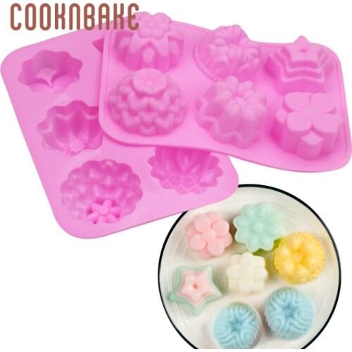 COOKNBAKE 2pc Flower Soap Mold 6 Cavity Grass Rose Jelly Chocolate Cake Decoration Baking Tool DIY Ice Cube Tray