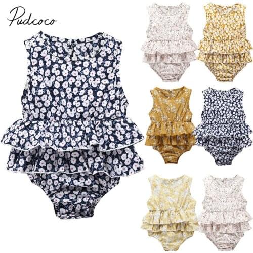 2019 Children Summer Clothing Infant Newborn Baby Girl Floral Playsuit Jumpsuit Bodysuit Ruffled Sleeveless Outfit Clothes 0-24M