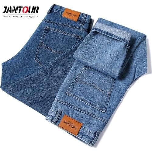 100% Cotton Style New Jeans Men Stylish Fashion Straight Denim Pants Business Classic Mens Trousers Light Blue Big size 40 42