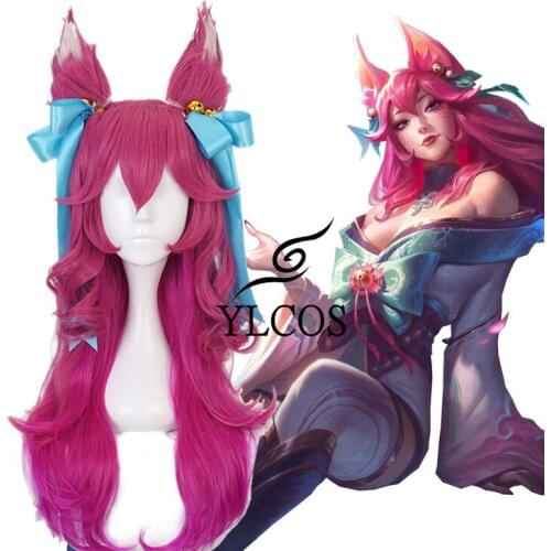 Game LOL Soul Lotus Ahri Cosplay Long Wig Halloween Party Suit