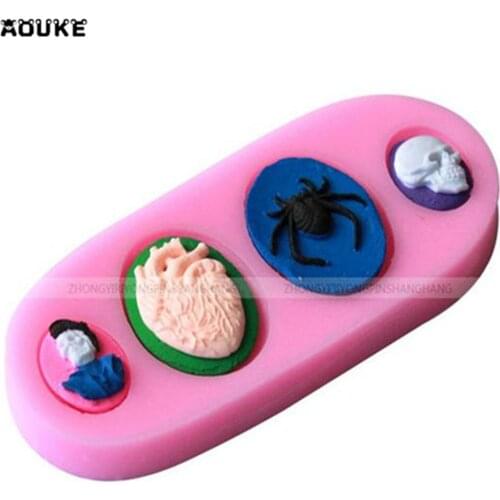 Cake Decoration DIY Tools Halloween Skeleton Spider Terrorist Heart Chocolate Liquid Silicone Molds Pastry Mould Jello Pudding