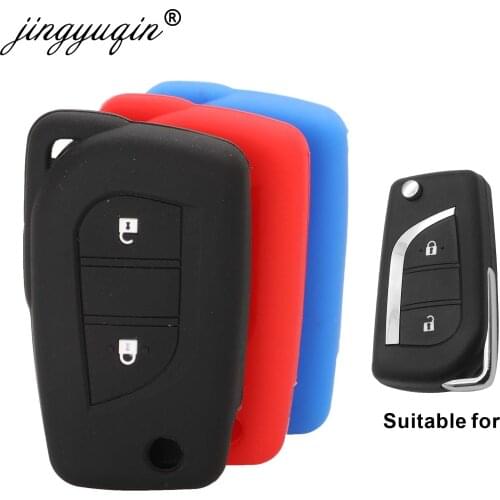 Jingyuqin 2 Buttons Car Key Case Silicone Cover For Toyota Hilux Corolla avensis Prado Fortuner RAV4 CHR Shell Accessories
