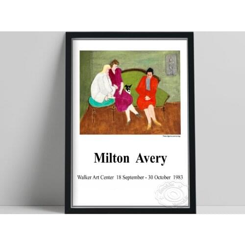 Milton Avery Exhibition Print, Three Figures And A Dog Oil Painting, Modern Figure Wall Decor, Animal Human Still Life Picture