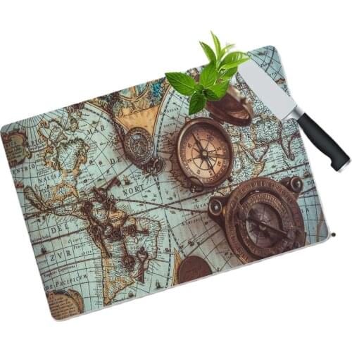 Glass Cutting Board Antique map Looking Glass Cutting Board Antibacterial Glass Cutting Board Infinite Time Themed 30cm X 40cm