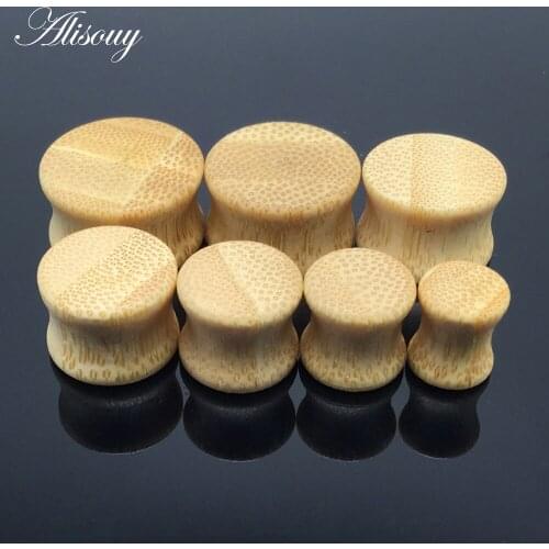 Alisouy 2pcs fashion flesh tunnels ear plugs big gauge piercing ear expander 8mm - 20mm bamboo pirecing body jewelry for men
