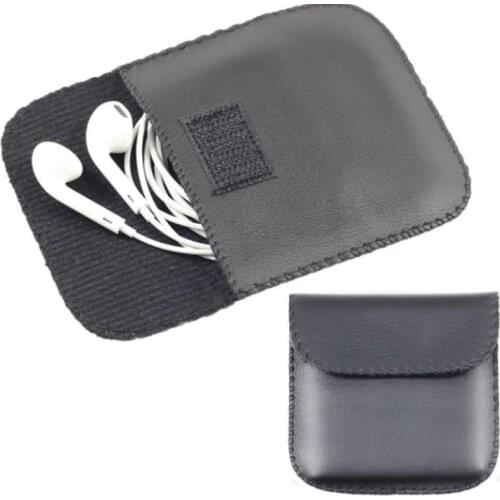 Storage bags Fashionable Black Color Headphone Earphone USB Cable Leather Pouch Carry Case Bag Container SN1304