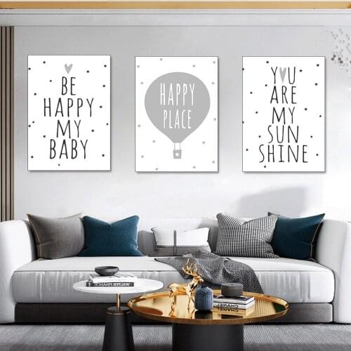 Cartoon Canvas Poster And Prints Baby Nursery Wall Art Gray Hot Air Balloon Stars Painting Nordic Kids Room Decoration Picture