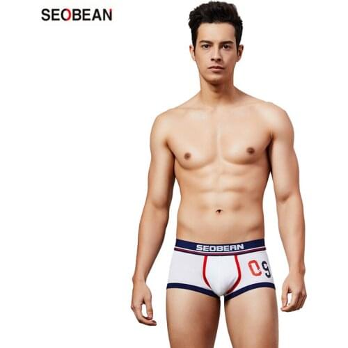 SEOBEAN Mens Underwear Comfortable Cotton Number Printing Breathable Fashion Solid Color U-pouch Bag Push Up Boxers