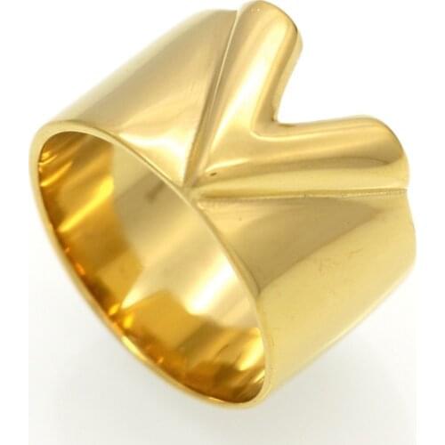 New Classic Design Brand V letter Gold Silver Color Double Color Top Quality Titanium Steel High Polished Ring For Women And Men