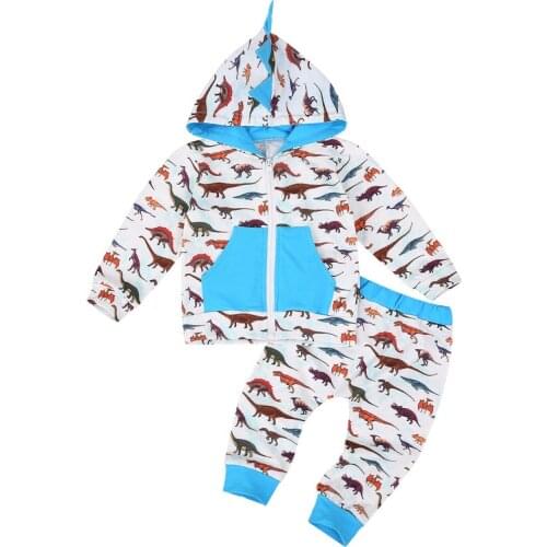 Baby Girls Boys Long Sleeve Hoodie Jacket Tops Pants Spring 2Pcs Dinosaur Outfits Infant Clothing 1-6Years