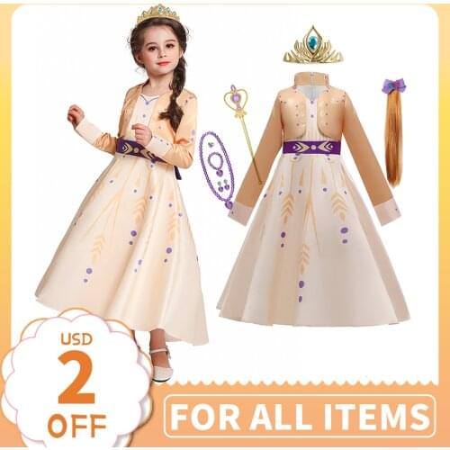 Disney Frozen Princess Anna Dress Girls Party Birthday Clothing for Baby Kids Wig Crown Gloves Halloween Cosplay Costume JYF