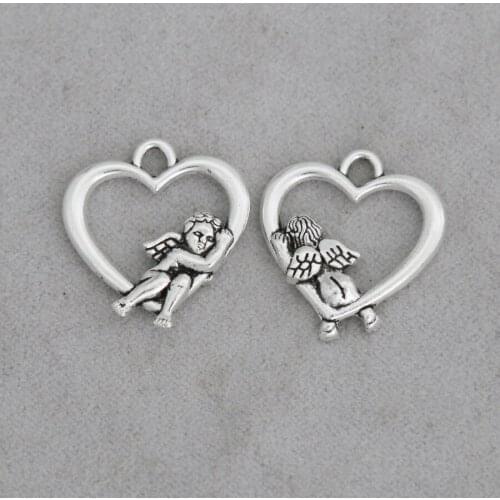 RAINXTAR Fashion Alloy Heart Angel Charms For Kids Gifts 18*20mm 100pcs AAC513