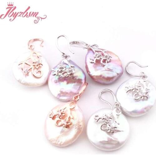 17-19mm Coin Cultured Keshi Edsion Freshwater Pearl SilverHook Earring 1 Pair Fashion Jewelry Women Gift,Wholesale Free Shipping