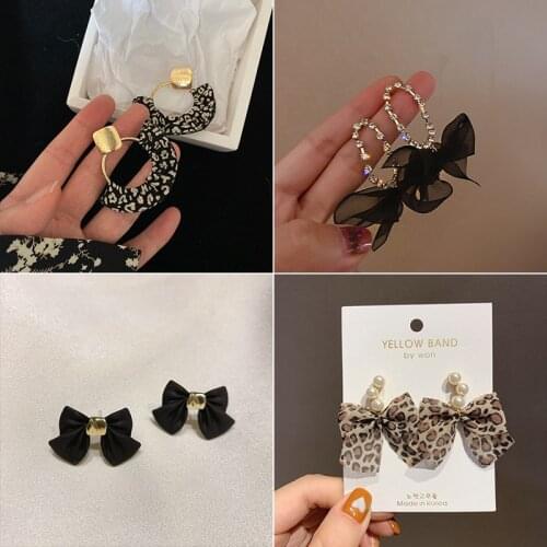LOVOACC Multiple Black Yarn Bowknot Earrings for Women Girl Polka Dot Leopard Tie Bow Drop Dangle Earrings Korean Party Jewelry