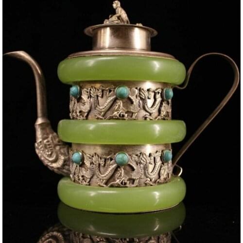 5.6Old China antique Collection Set gemstone Cloisonne Teapot