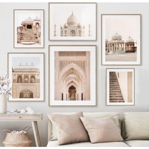 Indian Taj Mahal Door Stairway Islamic Wall Art Canvas Painting Nordic Posters And Prints Pictures For Living Room RamadanDecor
