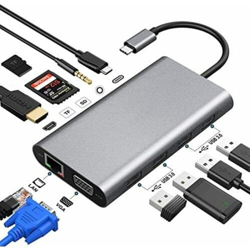 USB C HUB Docking Station Type C Adapter USB 3.0 4K HDMI-compatible VGA RJ45 10/11 In 1 Converter for Macbook Pro Thunderbolt 3