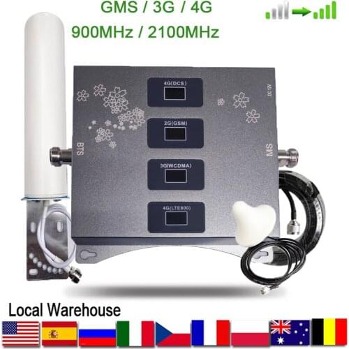 GSM 2G 3G 4G Signal Cell Phone Booster Tri Band Mobile Signal Amplifier LTE Cellular Repeater GSM DCS WCDMA 900 1800 2100 Set