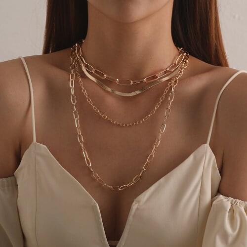 Vintage Punk Multilayer Thick Chains Necklace Women Gold Color Exaggerated Night Club Geometric Clavicle Necklace Party Jewelry