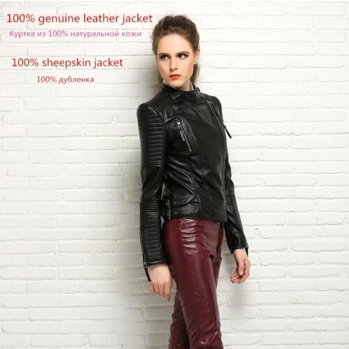 100% Real Sheepskin Coat Female Genuine Leather Jacket Short Slim Jackets For Women Outerwear jaqueta de couro WYQ793