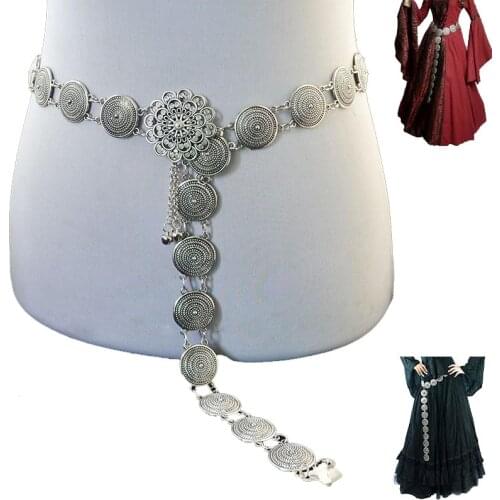 Medieval Celtic Metal Chain Belt Women Renaissance Silver Decoration Dance Girdle Pendragon Princess Pagan Costume Accessory