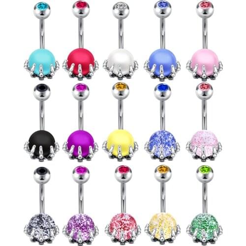 14G Navel Piercing Stainless Steel Skull Hand Belly Rings Navel Rings Piercing Belly Button Piercing for Women Ombligo