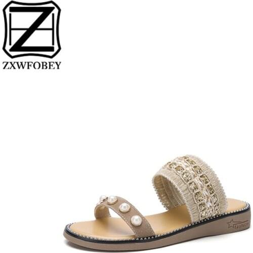 ZXWFOBEY Vrouwen Sandalen 2019 Nieuwe Vrouwelijke Schoenen Vrouw Zomer Wig Comfortabele Sandalen Dames Slip-op Platte Sandalen