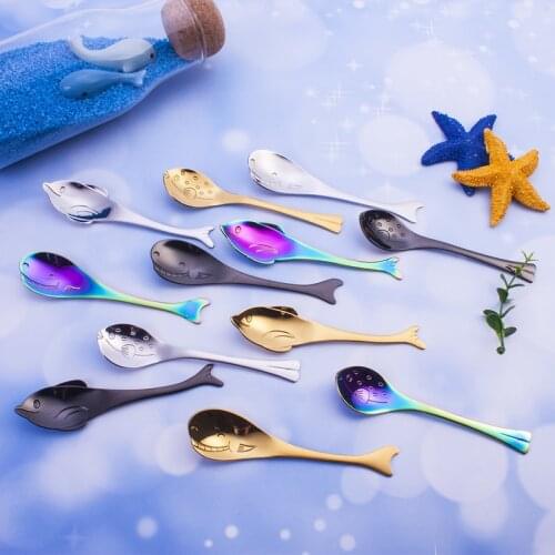 1 Pc Stainless Steel Cute Soup Spoon Cartoon Fish Shape Coffee Marine Style Creative Stirring Spoon