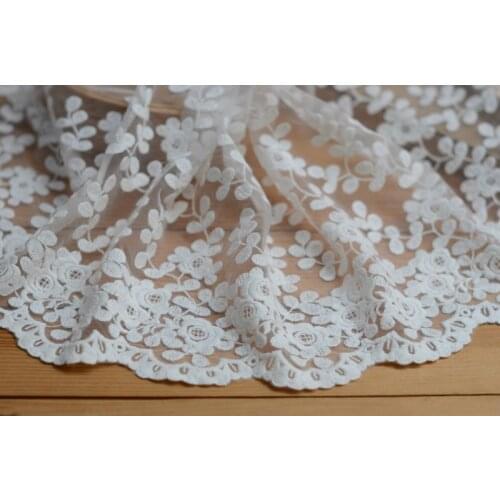 1 Yard Exquisite Embroidered Tulle Mesh Lace Trim In Ivory White DIY Craft Sewing Materials Clothing Accessories Free Shipping