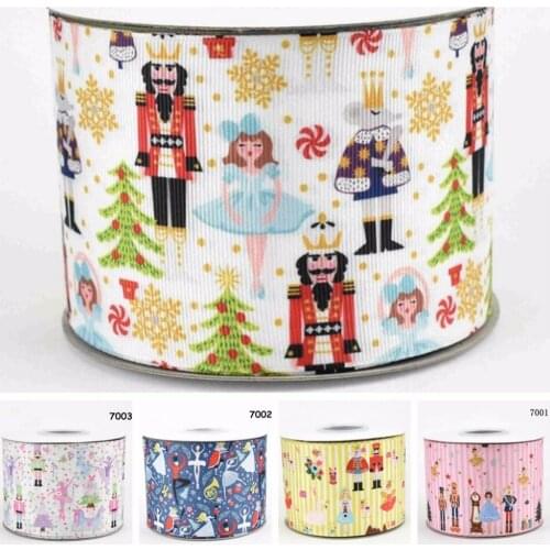 100Y/lot 75mm 3" heat transfer Christmas series party dancer snowflake printed grosgrain ribbon for Christmas Decoration