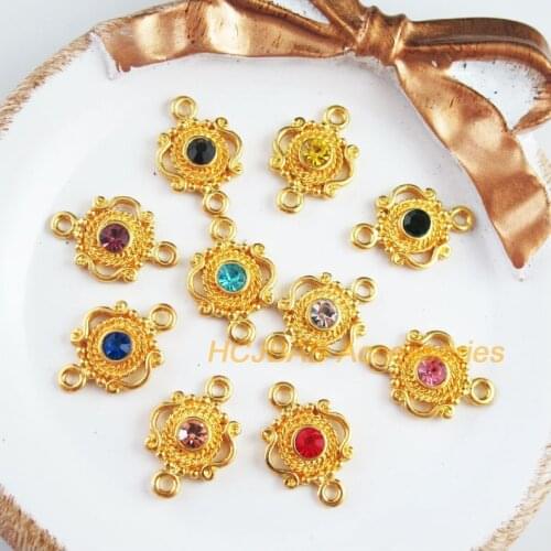 20 New Crown Charms Gold Color Retro Mixed Crystal Connectors 13x19mm