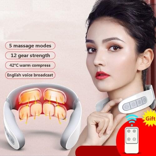 4/6 heads Neck Massage 5 Modes 18 Gear Cervical Massager With English Voice Electric Pulse Massage Relaxation W/Remote Control