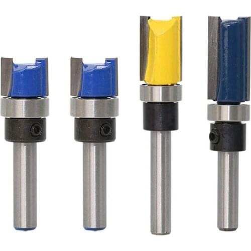 GTBL 4Pcs 1/4 inch Shank Flush Trim Router Bits Pattern Template Router Bit Set Woodworking Top Bearing Milling Tools