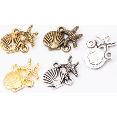 40pcs shell starfish Vintage zinc alloy metal pendant charms for diy jewelry making 5569