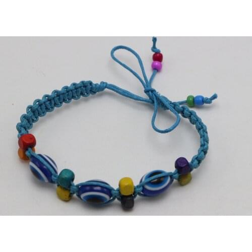 5/10 Sky Blue BLUE Eye Braided String Ethnic Bracelets Lucky Eye Bead Success