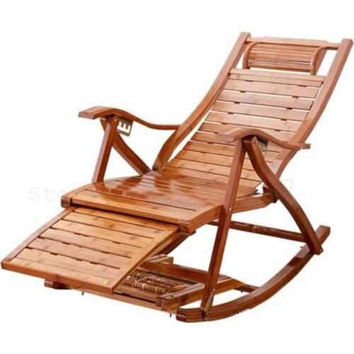 Bamboo Rocking Chair Household Balcony Rocking Chair Reclining Chair Adult Napping Lazy Leisure Rattan Weaving Elderly