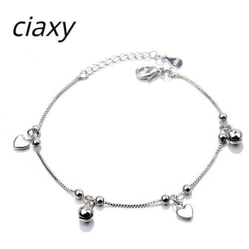 CIAXY 925 Sterling Silver Bells Love Bracelets for Women Round Beads Heart-shaped Bracelet Girl Heart Simple Korean Jewelry Gift