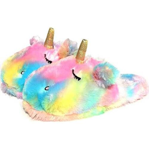 House Slippers Funny Rainbow Winter Unicorn Slipper Shoes Cotton Drag Warm Anime Plush Home Slippers for Boys Girls