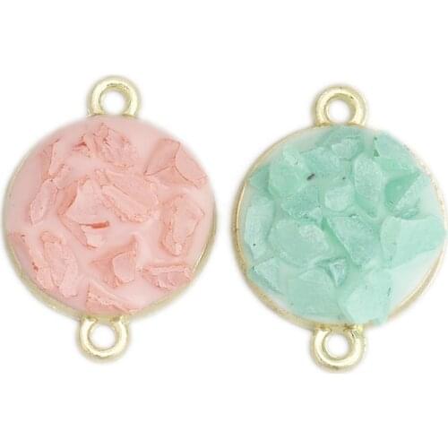 DoreenBeads 10PCs Fashion Geometric Stone Connectors For Jewelry Making Rectangle Colorful Cabochon DIY Charms 24mm x 11mm