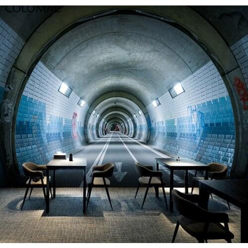 Colomac Custom Restaurant Car Space-time Tunnel Wallpaper 3d Technology Decoration Industrial Style Mural Decor Drop Shopping