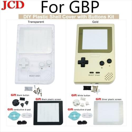 JCD DIY Kit Transparent Housing Shell Case replacement For Gameboy Pocket for GBP Gold Shell Housing with Rubber pads Buttons
