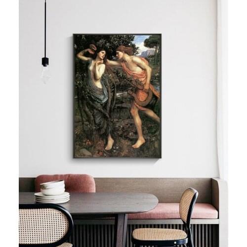 Citon Canvas oil painting John William Waterhouse《Apollo and Daphne》Artwork Poster Picture Modern Wall Art decor Home Decoration